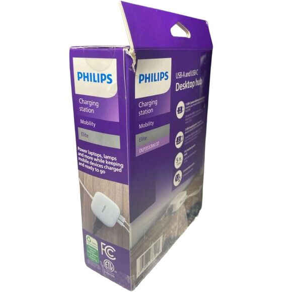 Philips Desktop Charging Station 2 Outlets 2 USB-A 1 USB-C 5ft Cord Box Wear - Picture 8 of 8